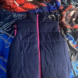 Navy Blue Puffer Vest with Pink Zipper